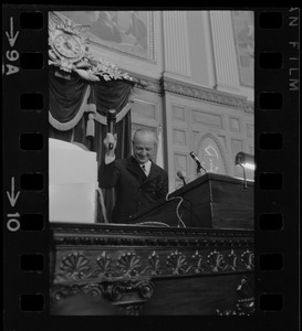 Unidentified man holding gavel in Massachusetts House chamber