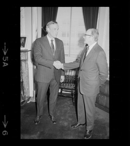 Gov. Francis Sargent with unidentified man, possibly Judge Henry Campone