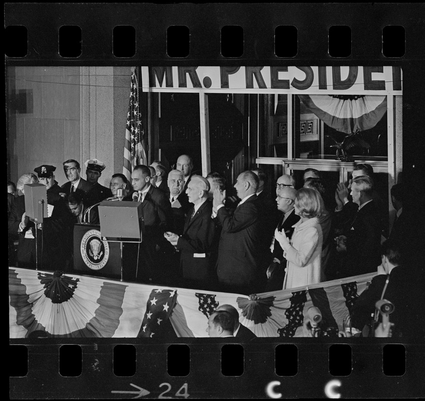 Francis Bellotti addressing Lyndon Johnson campaign rally in Post ...