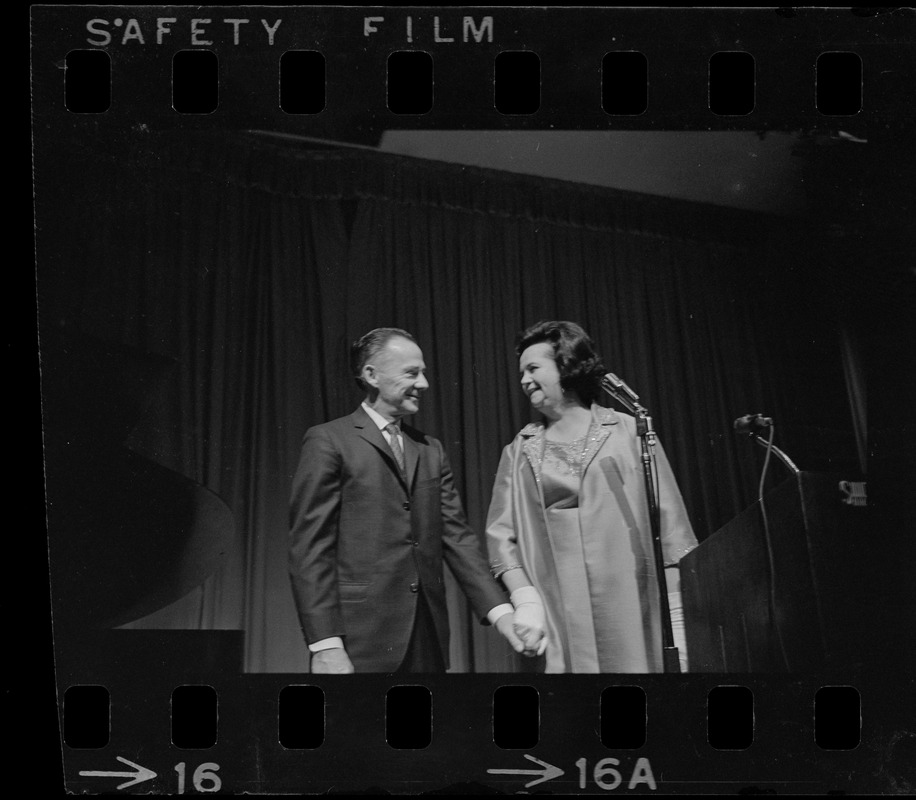 John Hicks and Louise Day Hicks at reception for her at Sheraton Boston