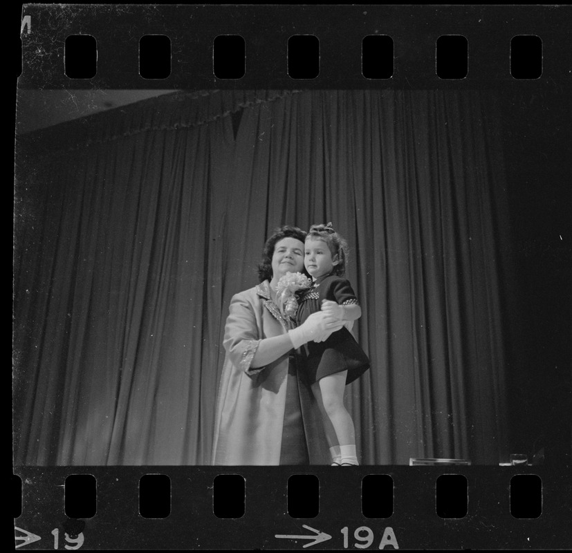 Louise Day Hicks and child at reception for her at Sheraton Boston