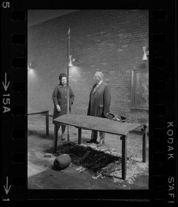 Louise Day Hicks and William Ohrenberger at site of school fire