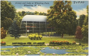 Aviary and lake at Wheeling Park, Wheeling, W. Va.