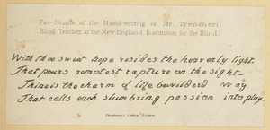 Fac-Simile of the Hand-writing of Mr. Trencheri; Blind Teacher, at the New England Institution for the Blind
