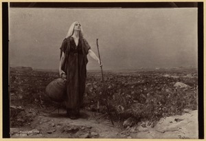 Blind Woman in Vast Landscape with Jug and Walking Stick