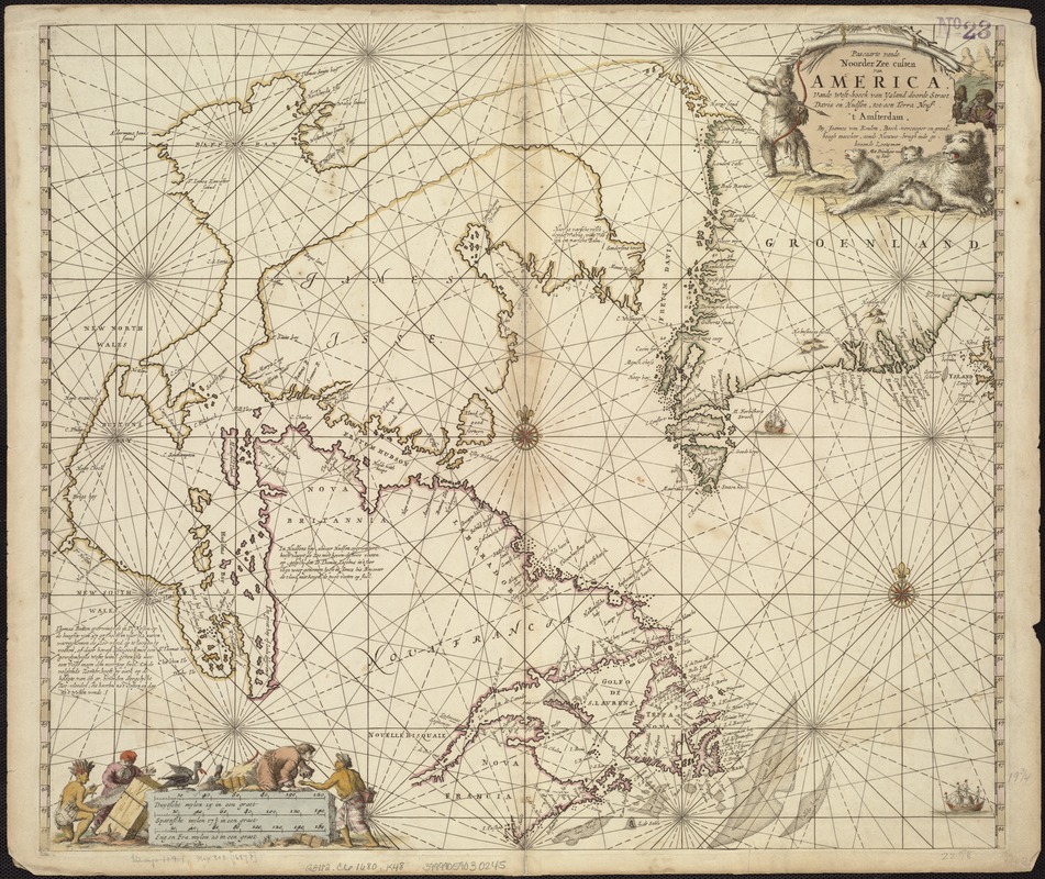 Pascaarte vande Noorder Zee custen van America, vande West-hoeck van Ysland doorde Straet Davis en Hudson, tot aen Terra Neuf