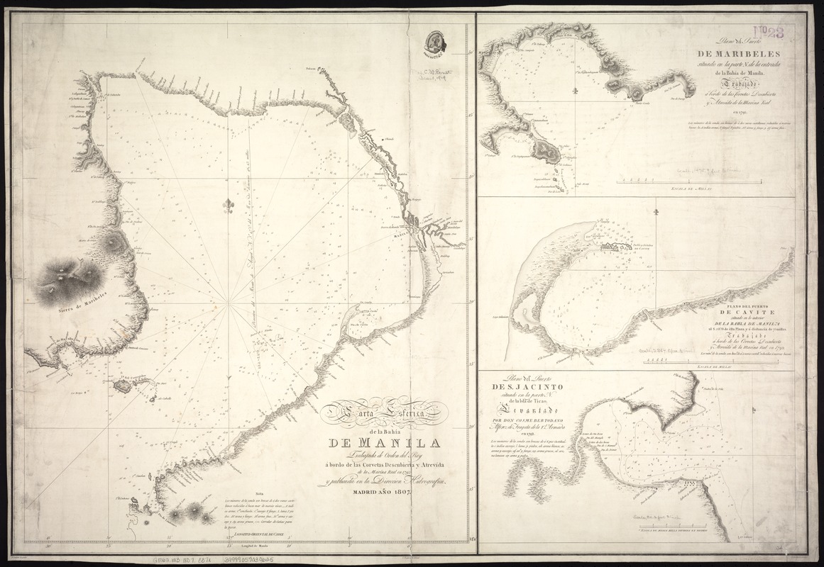 Carta esférica de la bahía de Manila trabajada de orden del Rey á borda de las corvetas descubierta y atrevída de la Marína Real en 1792 y publicada en la Direccion Hidrografia