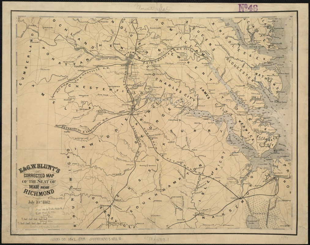 E. & G.W. Blunt's corrected map of the seat of war near Richmond, July 10th, 1862