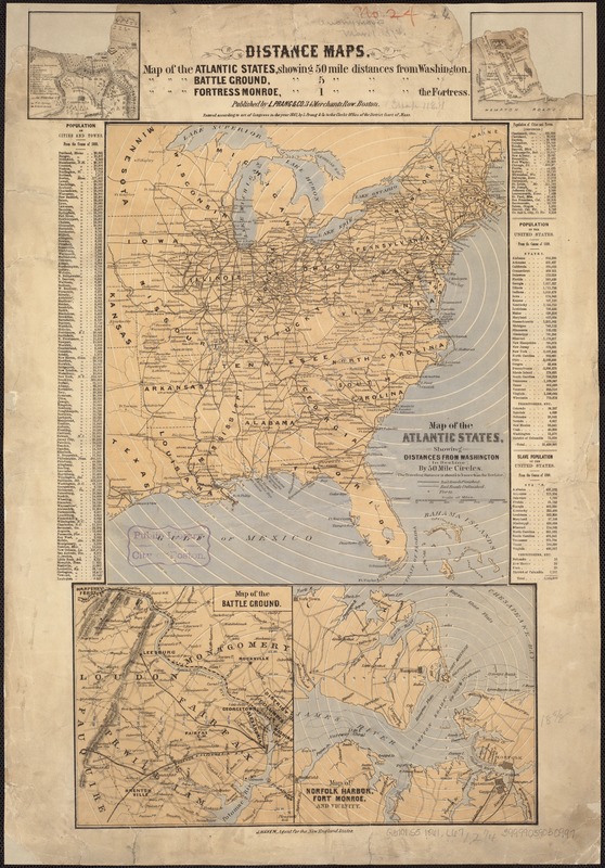 Map of the Atlantic States, showing distances from Washington (in bee line) by 50 mile circles