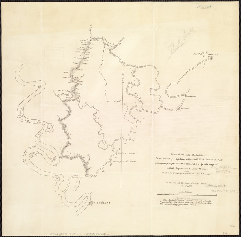 Route of the late expedition commanded by Act'g Rear Admiral D.D. Porter U.S.N. attempting to get into the Yazoo River by the way of Steels Bayou and Deer Creek