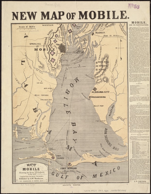 Map of Mobile showing the Rebel stronghold in the Gulf