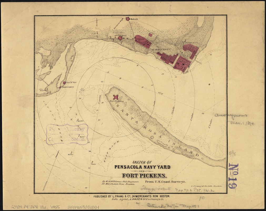 Sketch of Pensacola Navy Yard and Fort Pickens from U.S. coast surveys