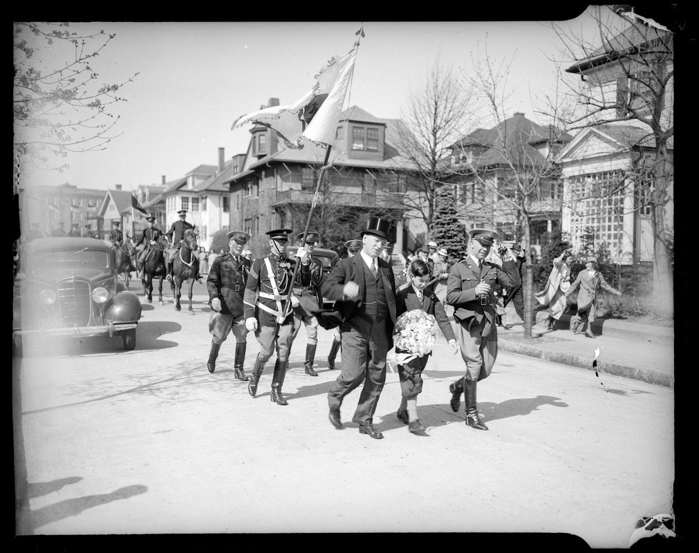 Frances with his dad on route to Mary Curley School, Jamaica Plain