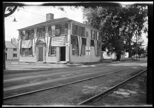 Joseph Holmes House, 232 Main Street, decorated with bunting and flags