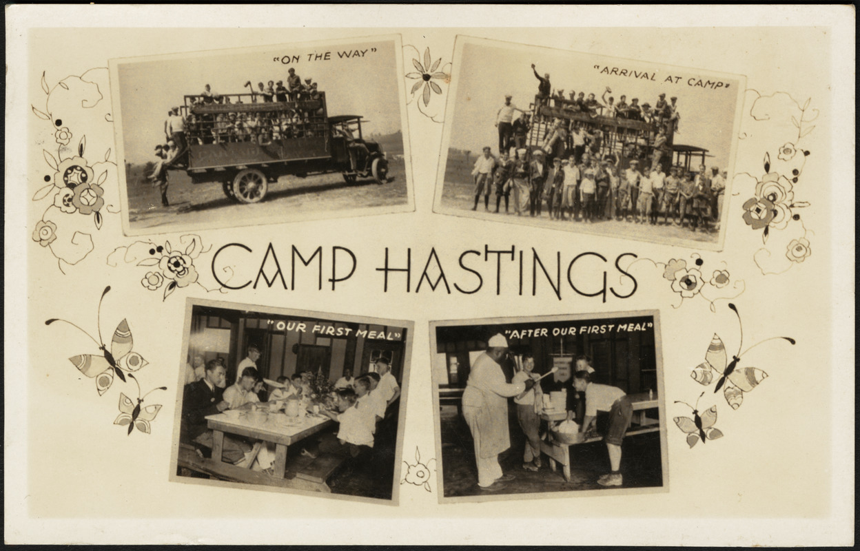 Camp Hastings ("on the way", "arrival at camp", "our first meal", "after our first meal")