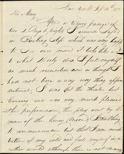 Henry Hull to Mary Wheeler, New York, September 15, 1807