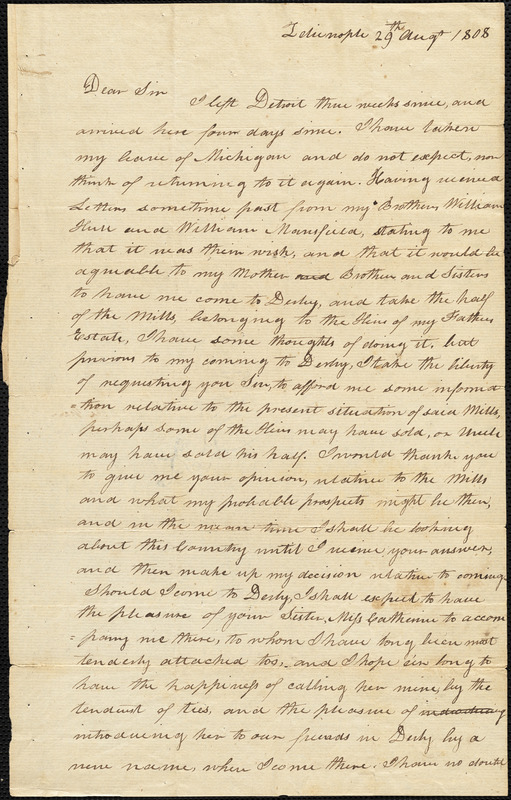 Abijah Hull to Lemon Stone, August 29, 1808