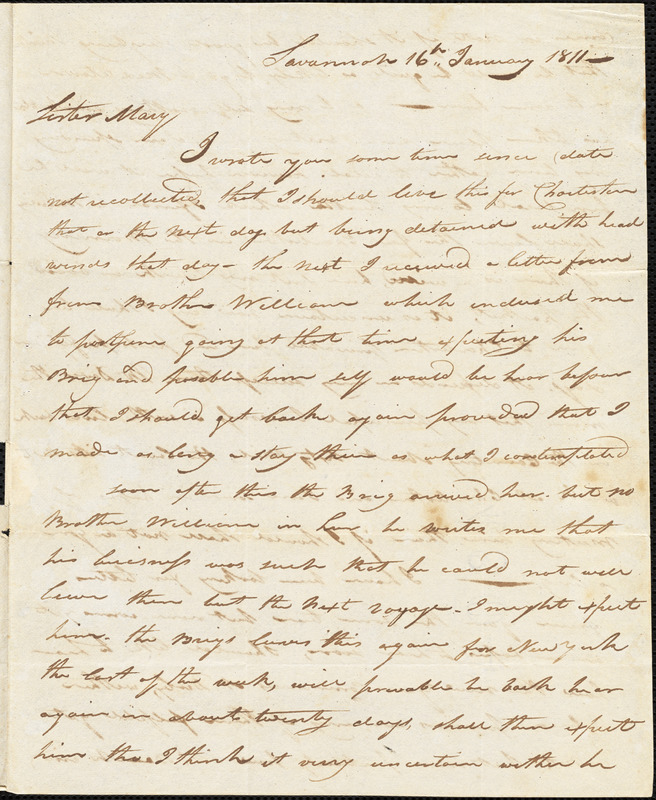 Levi Hull to Mary Wheeler, Savannah, January 16, 1811