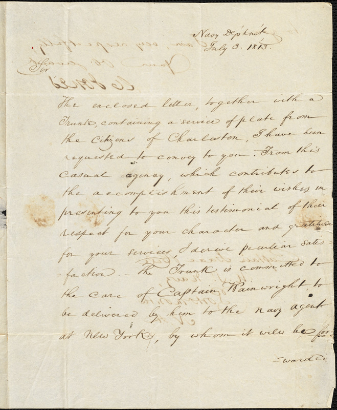 W. Jones to Isaac Hull, Washington, July 3, 1813