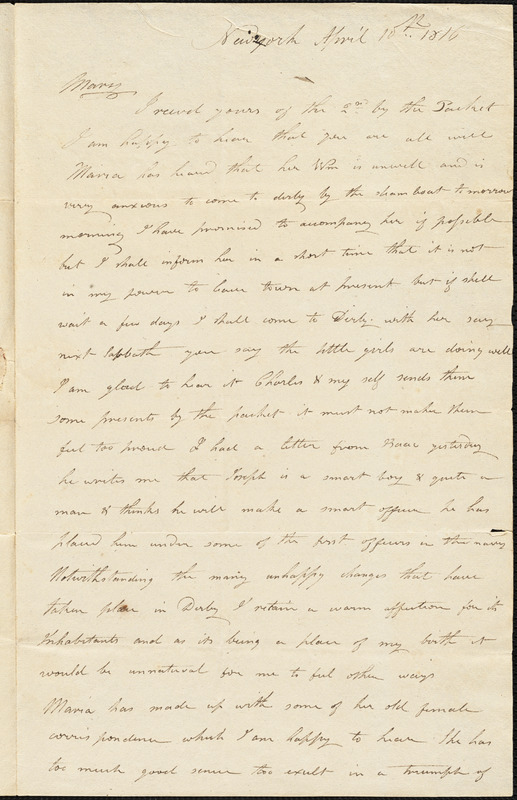 Daniel Hull to Mary Wheeler Hull, New York, April 10, 1816