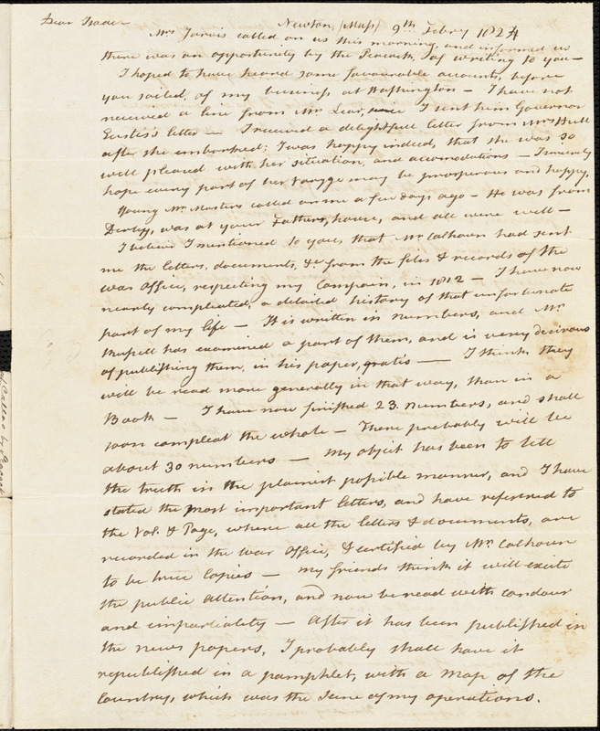 William Hull to Isaac Hull, Newton, February 9, 1824