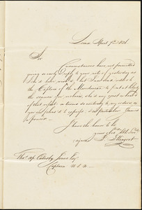 S. Ellingrot to Thomas Catesby Jones, Lima, April 7, 1826