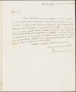 John Marshall to Isaac Hull, Washington, March 13, 1834