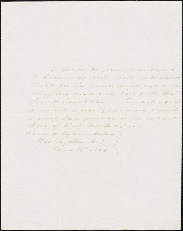 C. Darlington to Isaac Hull, Washington, June 14, 1834