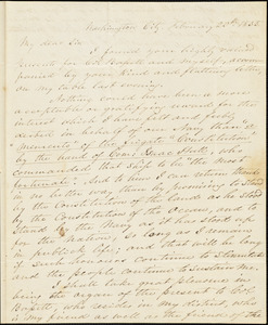 Henry A. Wise to Isaac Hull, Washington, February 20, 1835