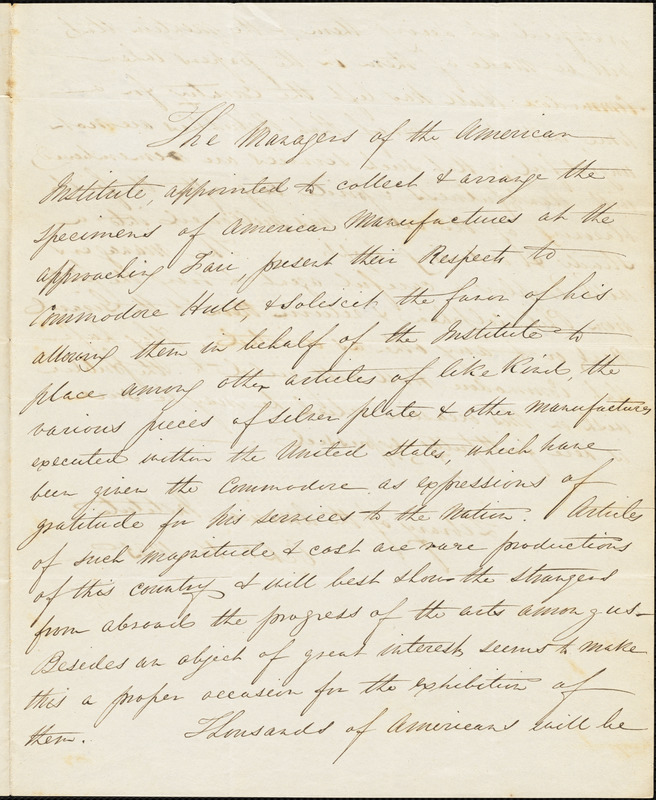 American Institute to Isaac Hull, October 16, 1835
