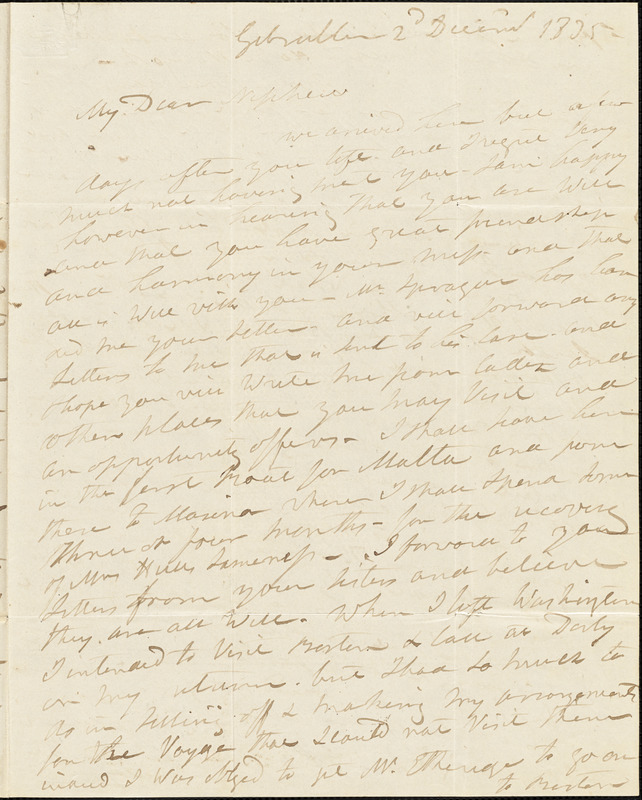Isaac Hull to Joseph B. Hull, Gibraltar, December 2, 1835