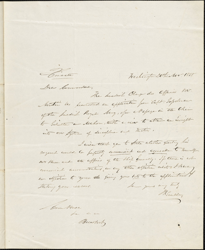 H.C. Paulding to Isaac Hull, Washington, November 20, 1838
