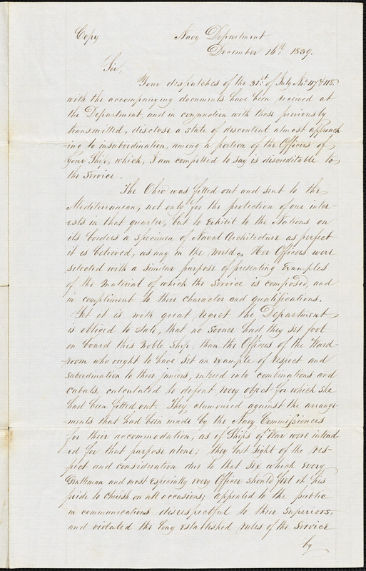 J. K. Paulding to Isaac Hull, Washington, D.C., Dec. 16, 1839