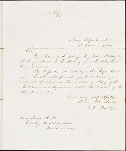 J.K. Paulding to Isaac Hull, Washington, D.C., October 8, 1840