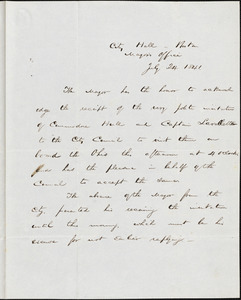 Mayor of Boston to Isaac Hull, Boston, July 24, 1841