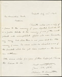 William H. Cranston to Ann McCurdy Hart Hull, Newport, July 14, 1843 & "The Death of Hull"