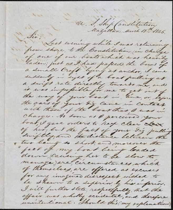Coville Terrett to Joseph B. Hull, Mazatlan, March 18, 1846
