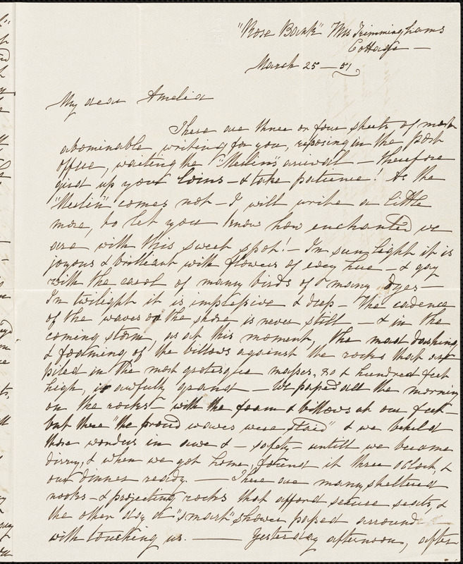 Ann McCurdy Hart Hull to Amelia Hart Hull, Bermuda, March 25, 1851