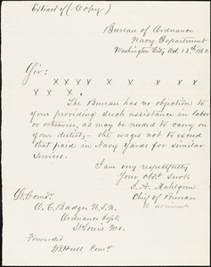 J.A. Dahlgren to O.C. Badger, Washington, October 13, 1862
