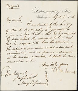 F.W. Seward to Joseph Smith, Washington, April 1, 1866