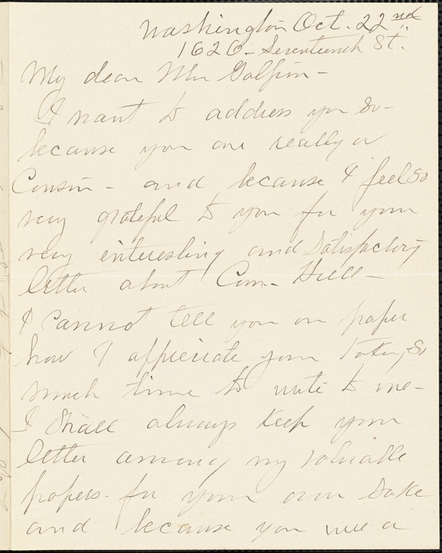 Pella Hull Mason to Mrs. Philip Galpin, Washington, D.C., October 22, 18??