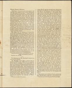 Randolph, John. Speech sent to Isaac Hull, March 4, 1820