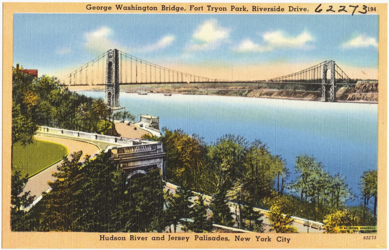 George Washington Bridge, Fort Tyron Park, Riverside Drive, Hudson River and Jersey Palisades, New York City