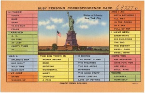 Statue of Liberty, New York City. Busy person's correspondence card