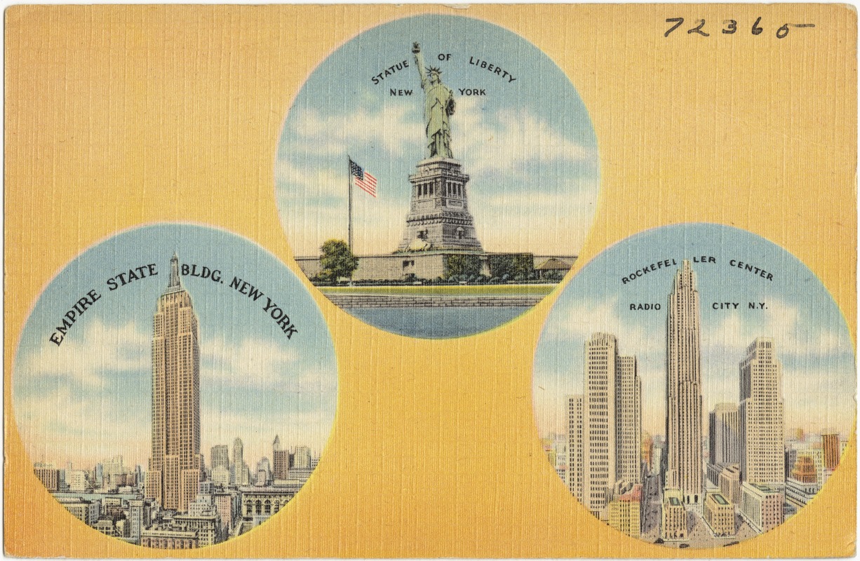 Statue of Liberty, New York. Empire State Bldg., New York. Rockefeller