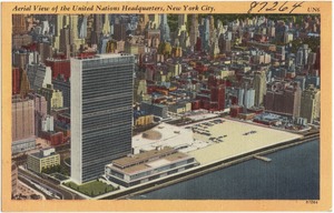 Aerial view of the United Nations headquarters, New York City