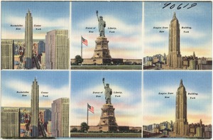 Rockefeller Center, New York. Statue of Liberty, New York. Empire State Building, New York