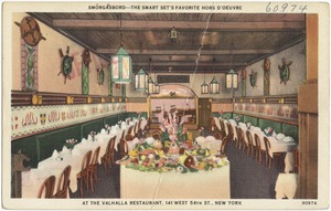 Smorgasbord -- The smart set's favorite hors d'oeuvre at the Valhalla Restaurant, 141 West 54th St., New York