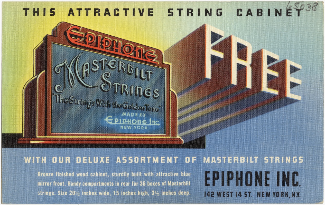 Epiphone masterbilt strings. "The strings with the golden tone" made by Epiphone Inc. New York