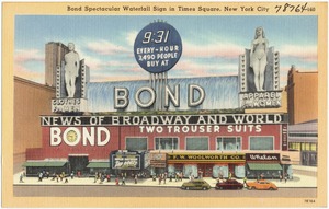 Bond spectacular waterfall sign in Times Square, New York City